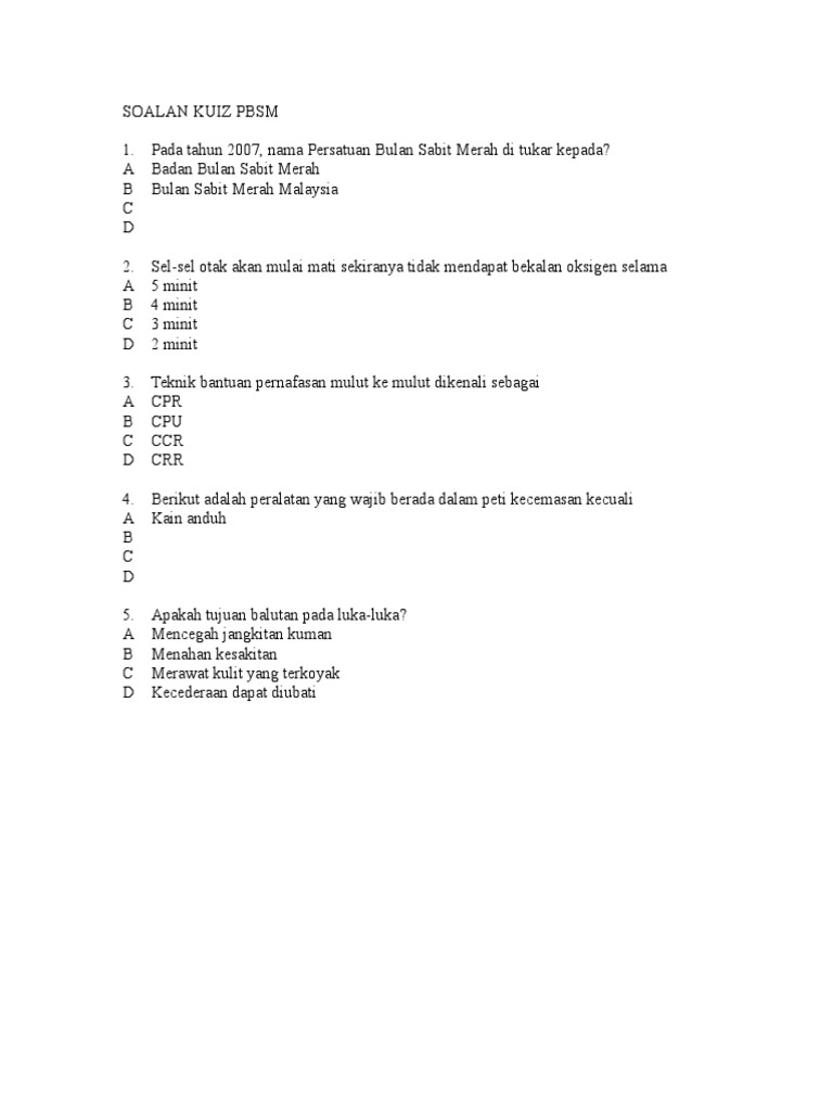 Soalan Kuiz PBSM  PDF