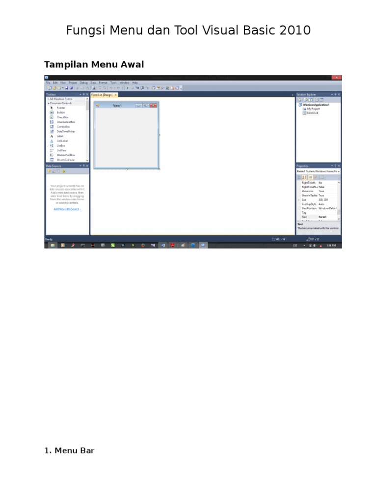 Fungsi Menu dan Toolbar Visual Basic 2010 | PDF