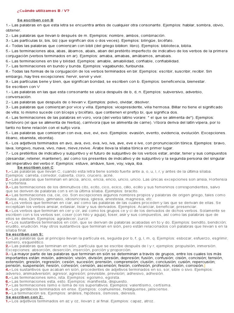 Reglas del uso de B y V en español | PDF | Verbo | Estilo (ficción)