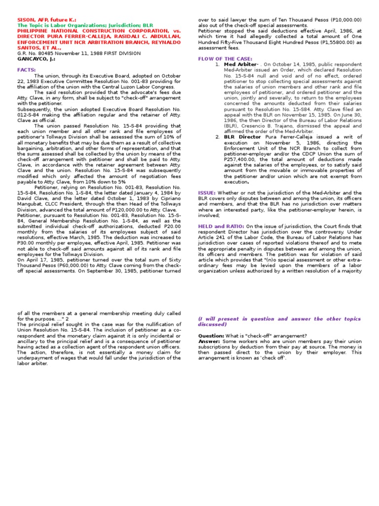 Labor Union Check-Off Dispute Case | PDF | Jurisdiction | Board Of ...