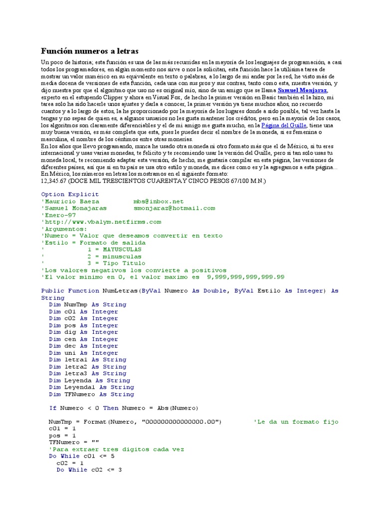 Convertir Números a Letras en VBA | PDF | Algoritmos | Ciencias de la ...