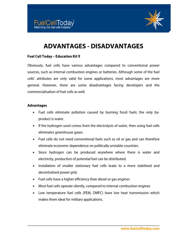 Advantage Disadvantages Fuel Cell Hydrogen PDF Fuel Cell Fuels