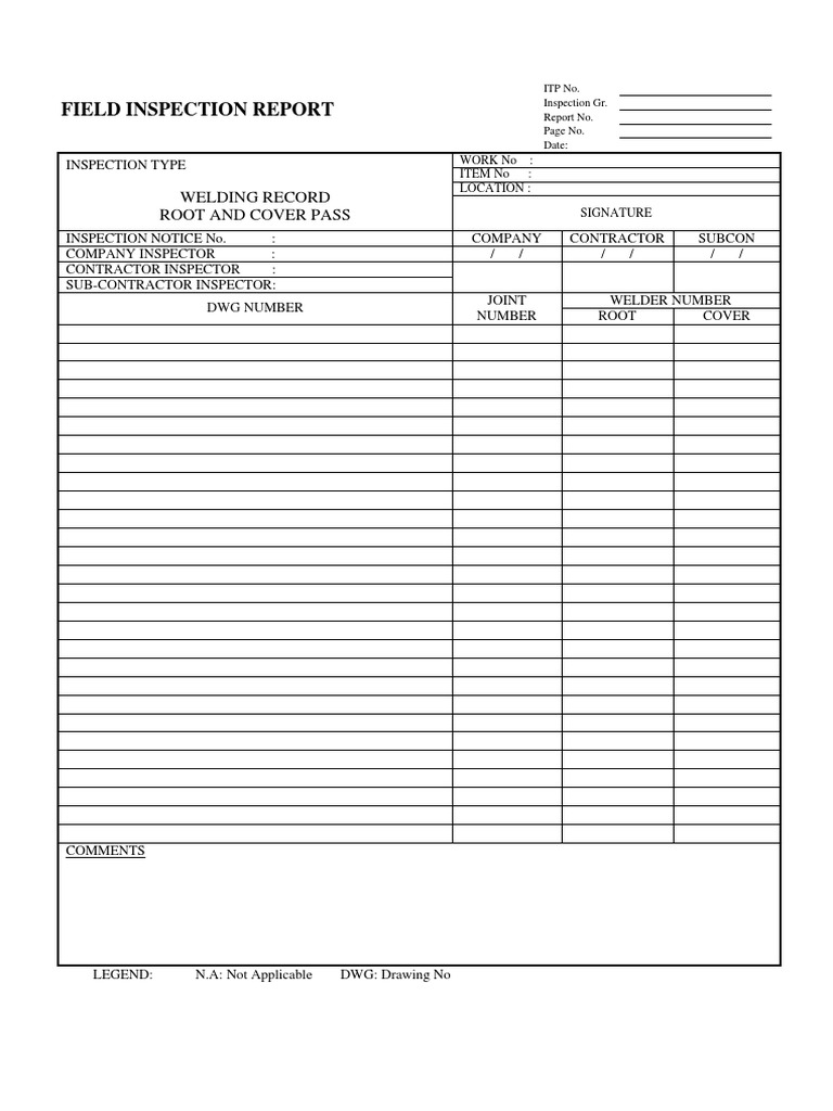 Welding Quality Control and Inspection Form
