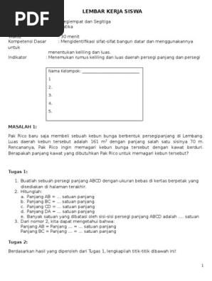Lembar Kerja Siswa Luas Keliling Persegi Panjang Dan Persegi