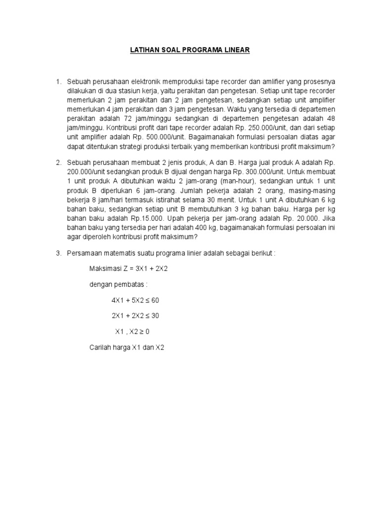 Latihan Soal Program Linear untuk Profit | PDF | Griya & Taman