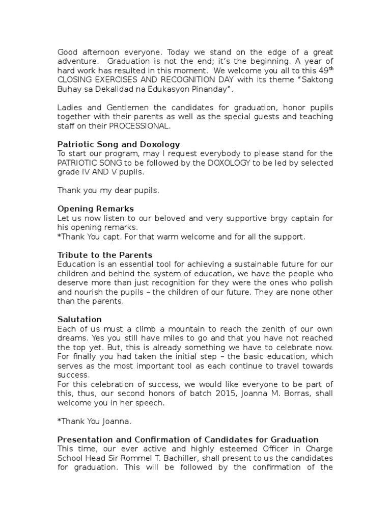 Script Graduation 2015 Pdf Schools Further Education