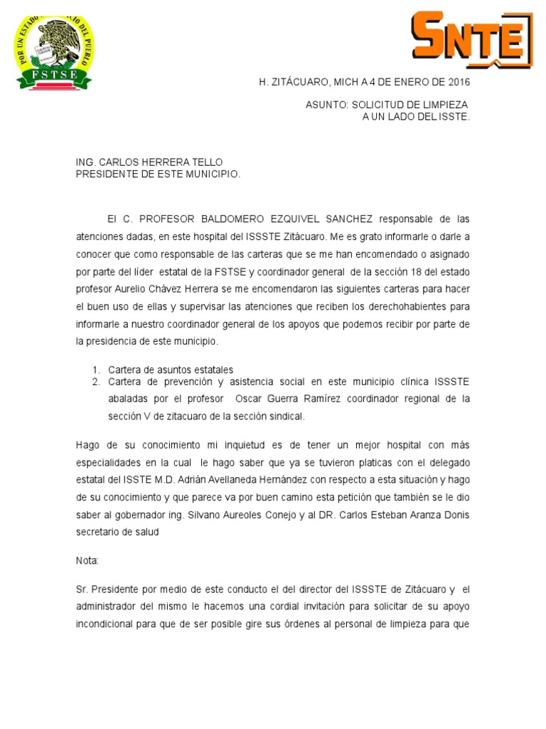 carta de peticion ejemplo Cuidado de salud del gobierno