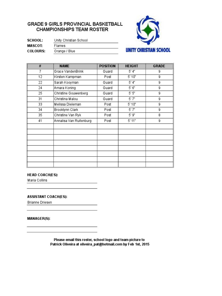 Unity Christian Flames Roster 2015 | PDF