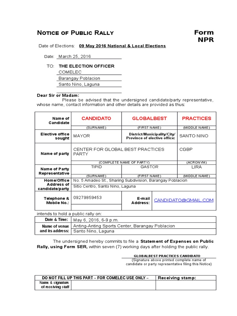 Notice of Public Rally National Government Politics