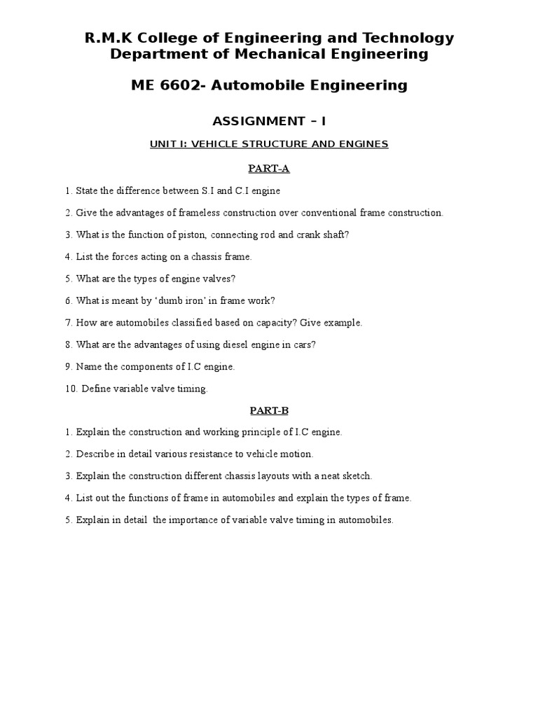 Automobile Engineering Assignment Questions PDF Transmission