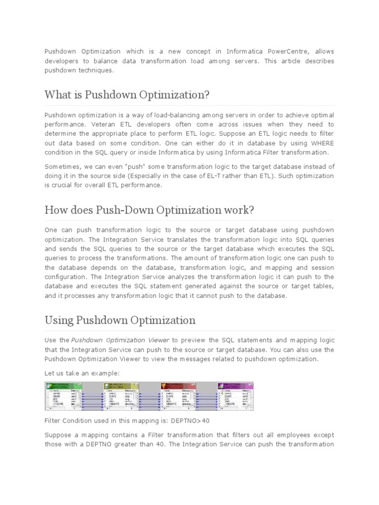 Pushdown Optimization in Informatica | PDF | Sql | Databases