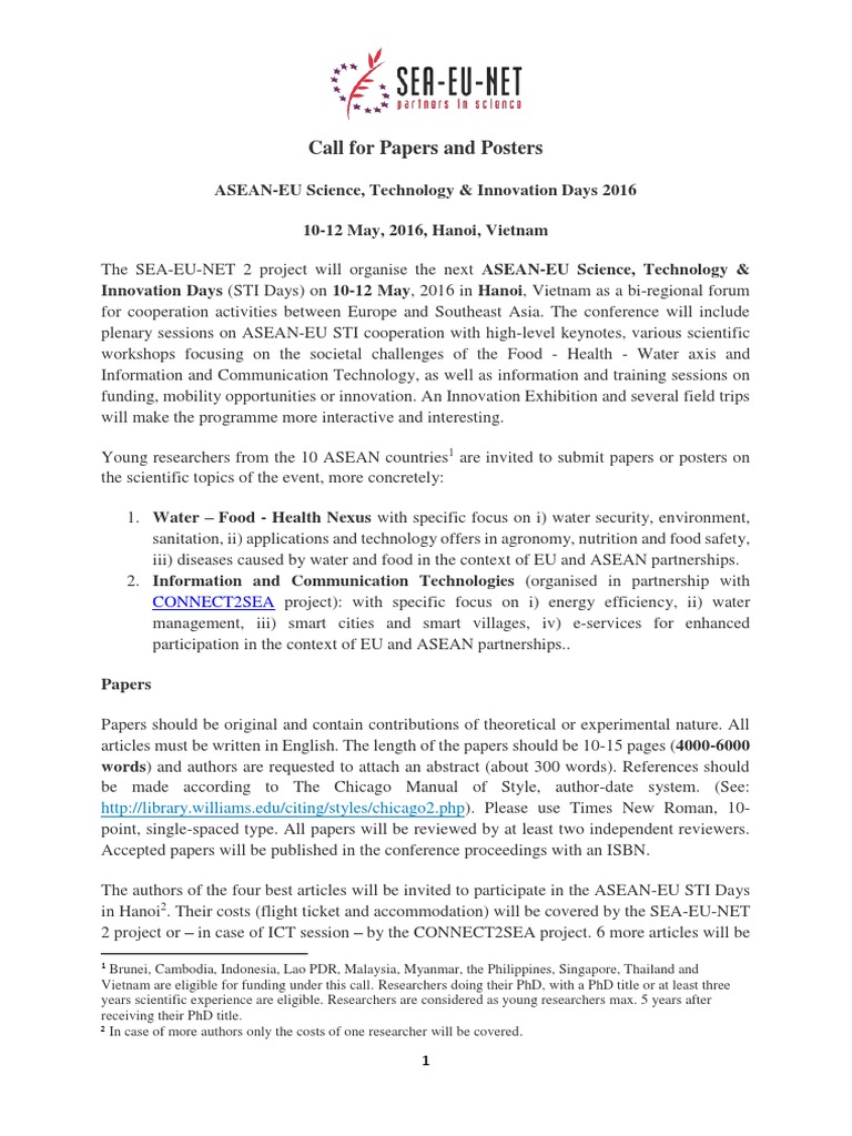 Call For Papers and Posters: Connect2Sea | PDF | Association Of ...