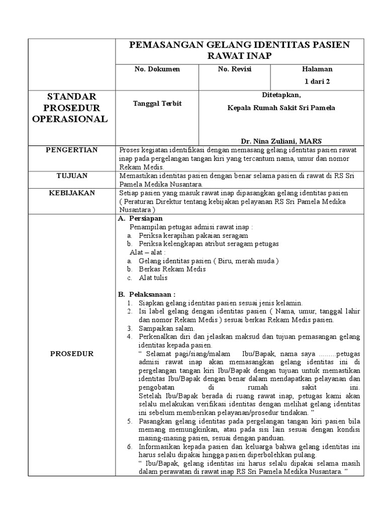 Spo Pemasangan Gelang Identitas Pasien Spo Pemasangan Gelang Identitas Pasien