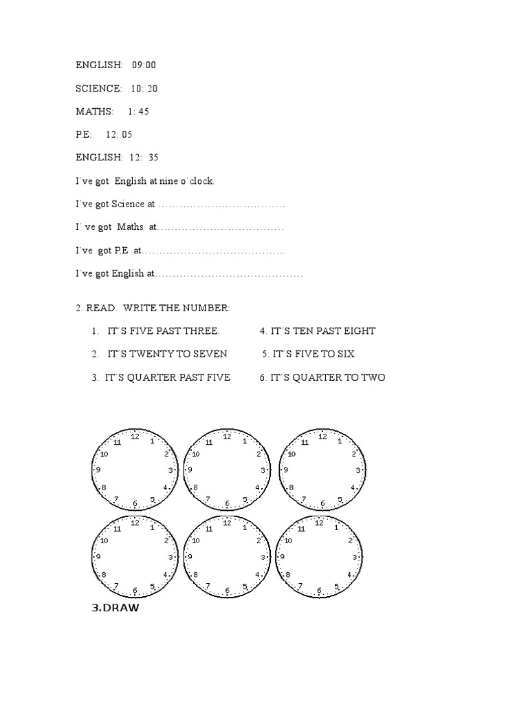 Daily Schedule and Time Exercises | PDF | Language Arts & Discipline ...
