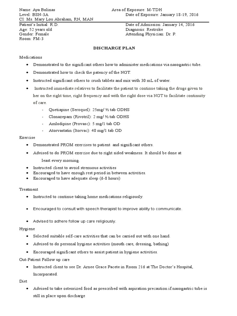 Discharge Plan For Stroke PDF