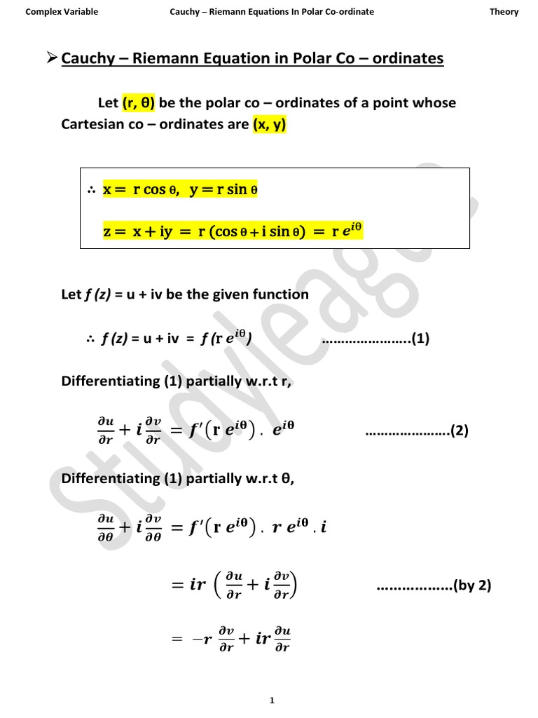 3 Cauchy - Riemann Equation in Polar Co-Ordinates | PDF