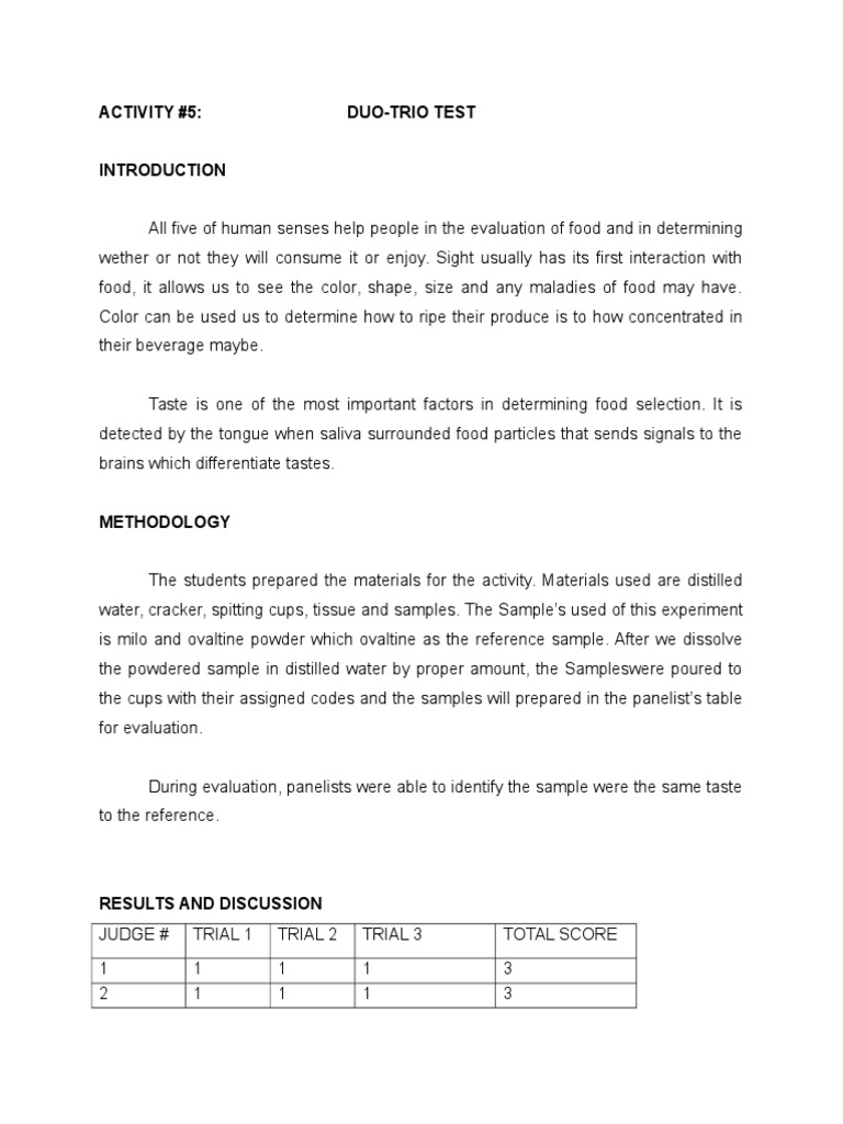 Duo Trio Test | PDF | Taste | Cognition