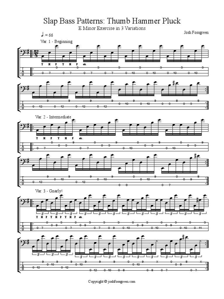 Thumb Hammer Pluck Slap Bass Patterns | PDF | Art