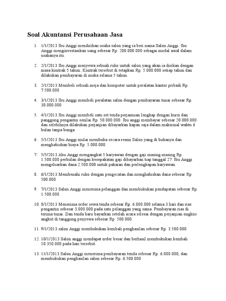 Soal Akuntansi Perusahaan Jasa Salon Anggi