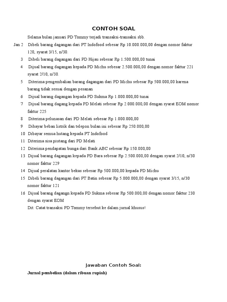 Soal Jurnal Khusus Perusahaan Dagang