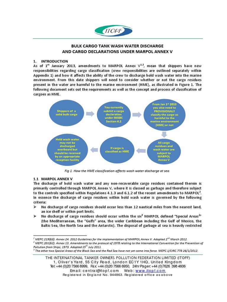 A 20130522 Disposal of Bulk Cargo Residues and Hold Washings Under