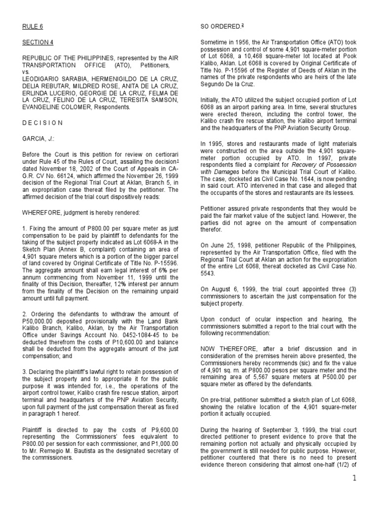 RULE 6 Cases CIVIL PROCEDURE | PDF | Eminent Domain | Lawsuit