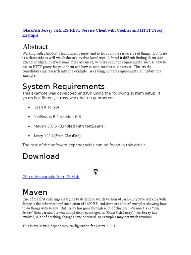 GlassFish Jersey JAXRS REST Service Client With Cookies and HTTP Proxy