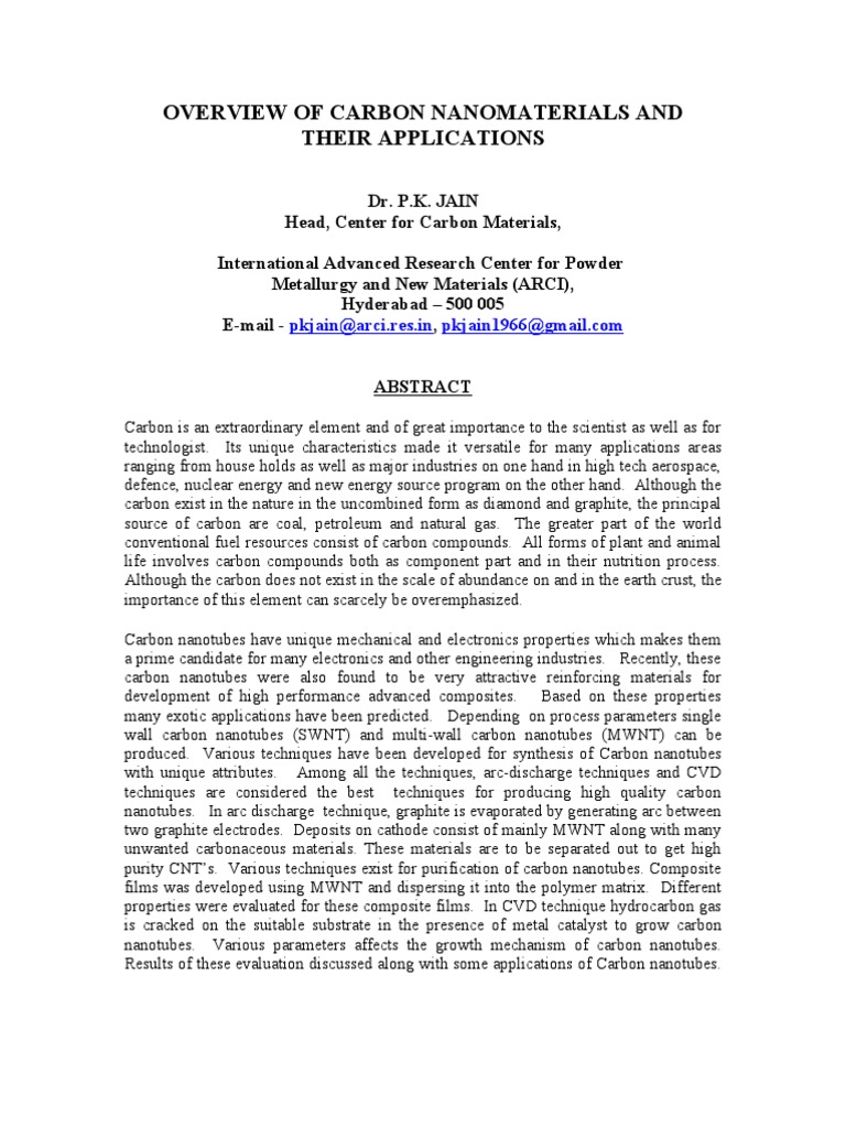 Carbon Nanomaterials Overview and Uses | PDF