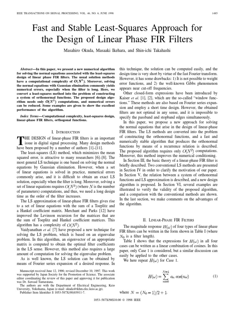 Fast and Stable Least-Squares Approach For The Design of Linear Phase ...