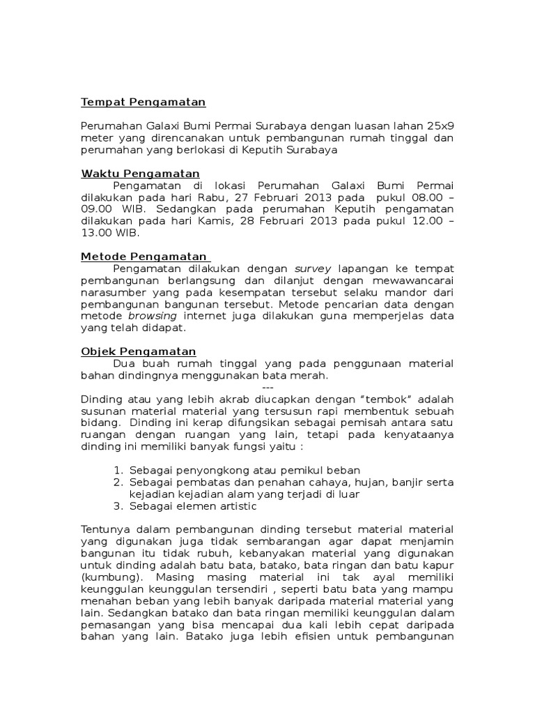 Laporan Observasi Lapangan Konstruksi Bangunan