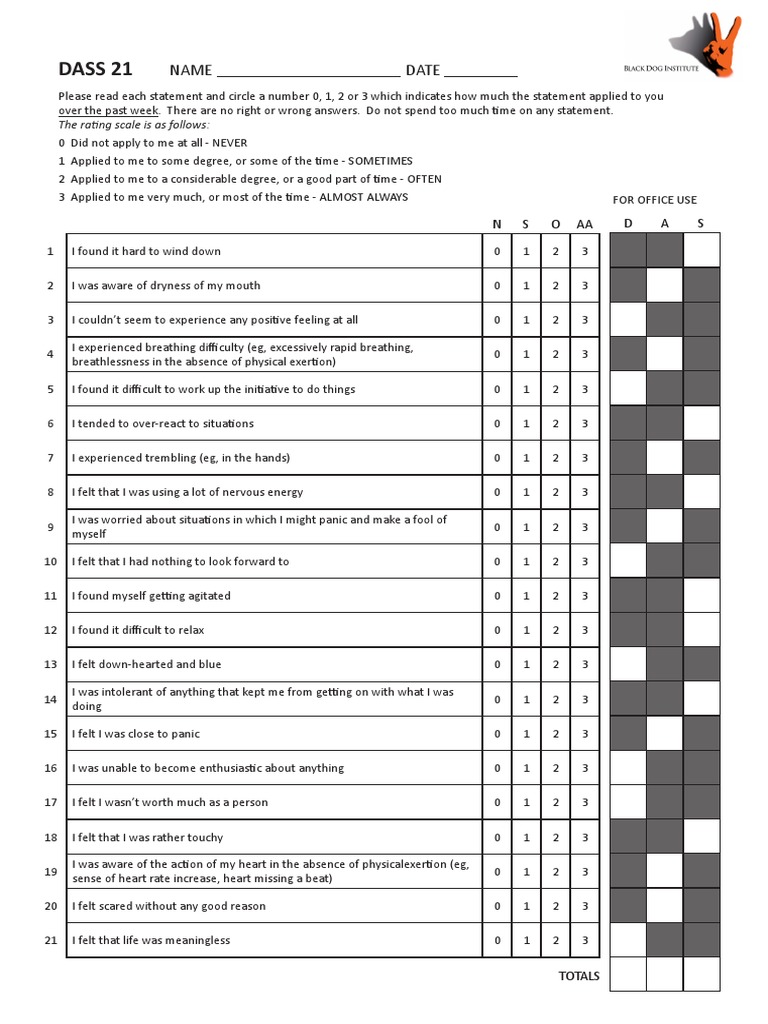 Dass 21 With Scoring Sheet Pdf Major Depressive Disorder Anxiety