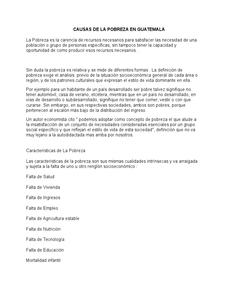 Causas de la Pobreza en Guatemala | PDF | Pobreza | Pobreza e indigencia
