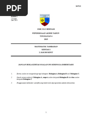 Peperiksaan Akhir Tahun Matematik Tambahan Kertas 2 Tingkatan 4 Pdf