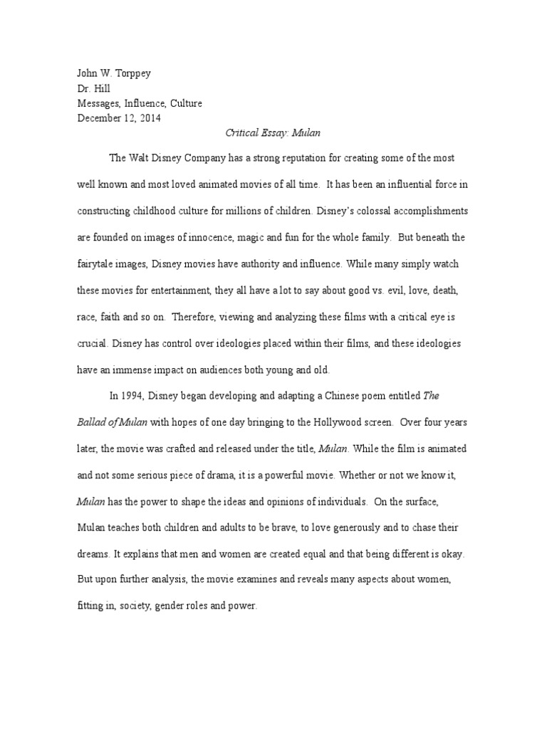 253 Critical Essay | Pdf | Gender Role | Equal Opportunity