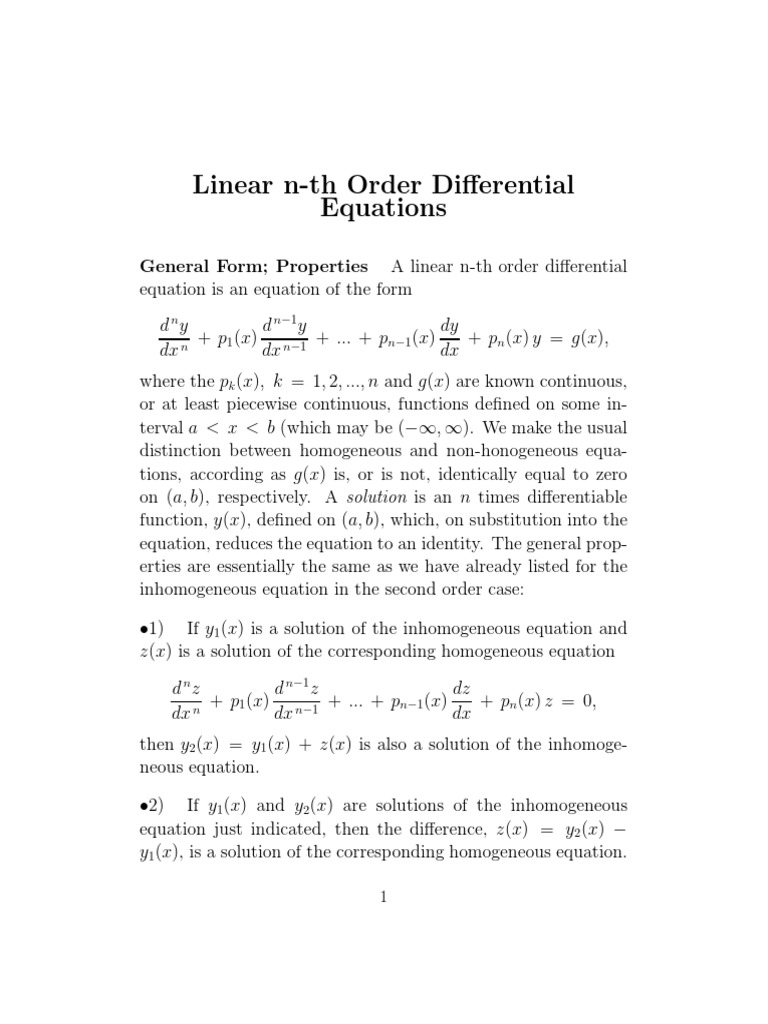 Linear NTH Order Differential Equations N N 1 N 1 N 1 N 1 N PDF