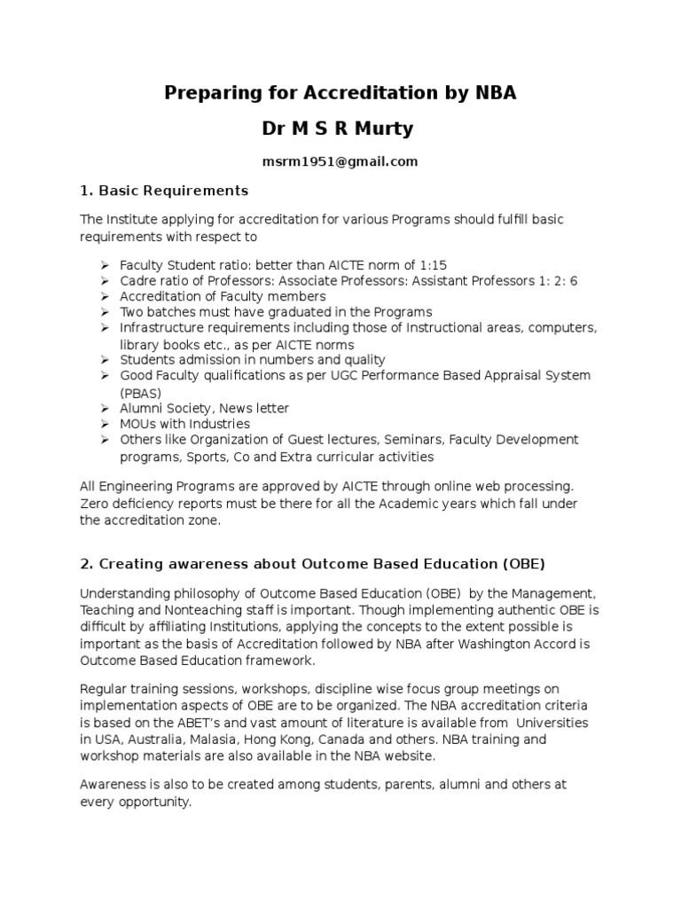 NBA Accreditation Preparation Guide | PDF | Curriculum | Quality Of Life