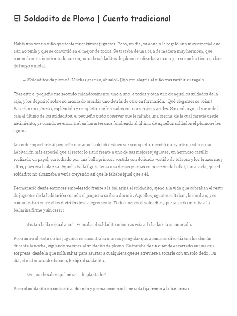 Cuento Clásico - El Soldadito de Plomo PDF | PDF
