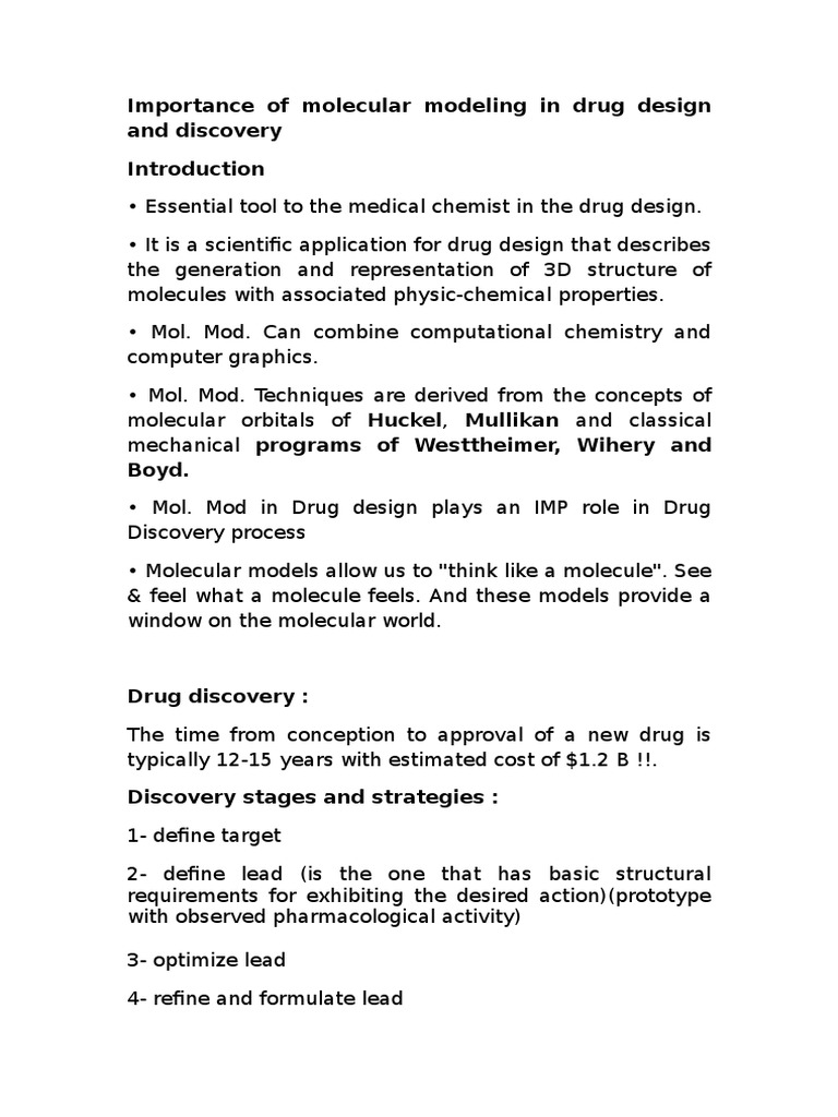 Molecular Modeling in Drug Discovery Accelerating the Process Through Computational Methods