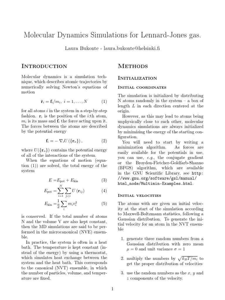 Lennard Jones Potential  Molecular Dynamics  Electronvolt