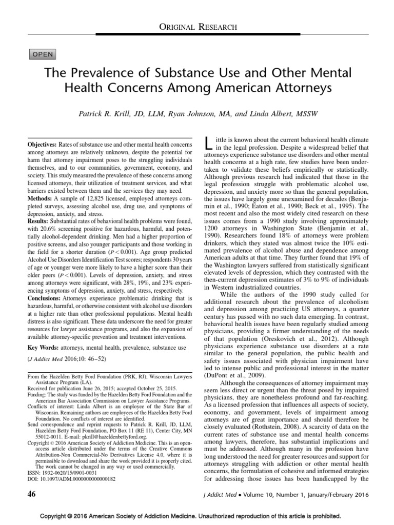 The Prevalence of Substance Use and Other Mental Health Concerns Among ...