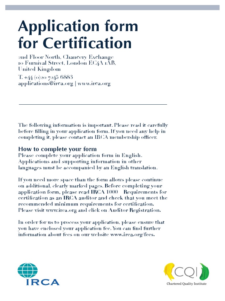 IRCA Application Form 2015 | PDF | Cheque | Wire Transfer