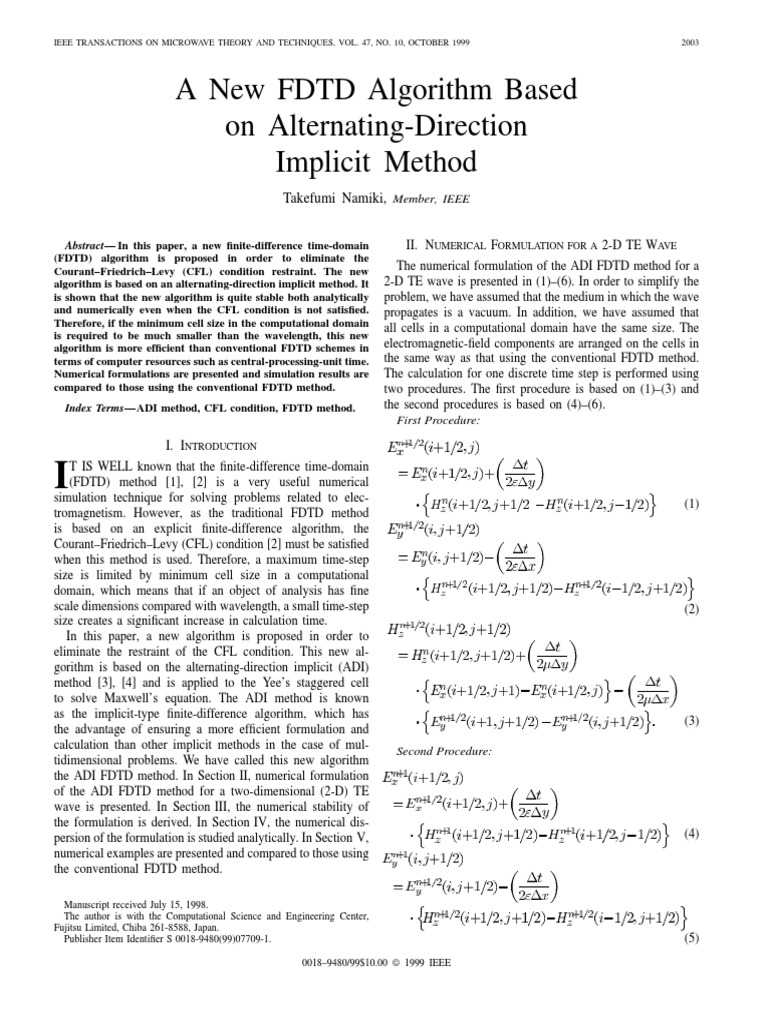ADI FDTD Algorithm for Electromagnetics | PDF | Numerical Analysis ...