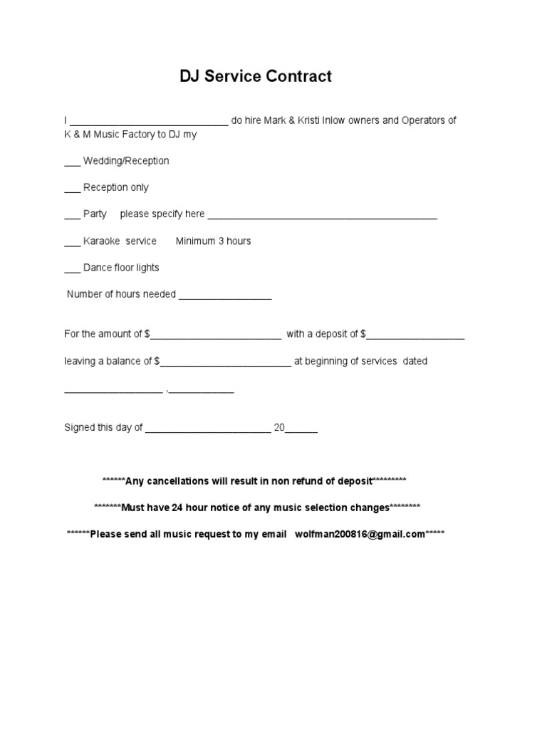 DJ Service Contract for Events | PDF