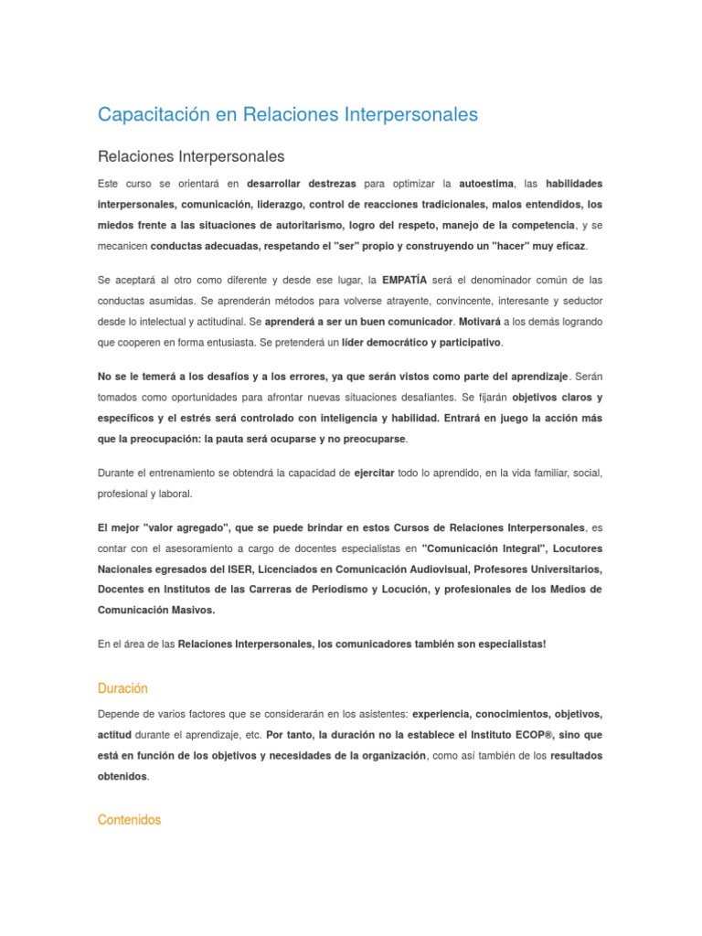 Capacitación en Relaciones Interpersonales | PDF | Inteligencia ...