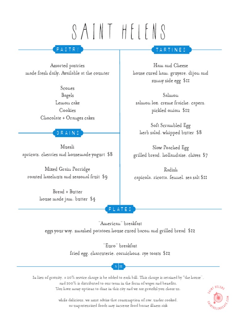 Saint Helens Opening Menus Pickling Salad