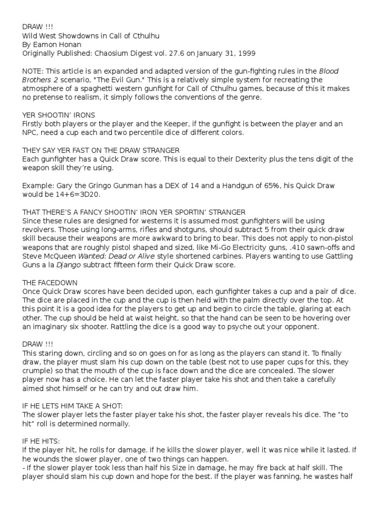 COC Quick Draw Rules | PDF | Gunfighter | Trigger (Firearms)