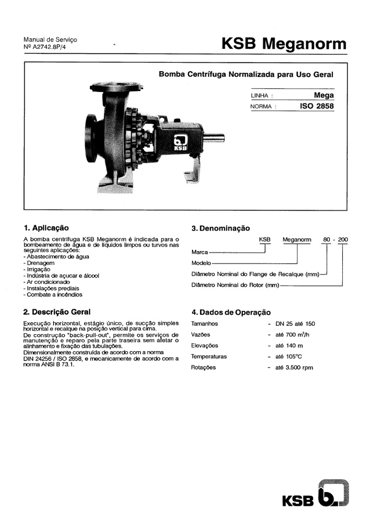 Bombas de Agua KSB - Manual de Serviço | PDF