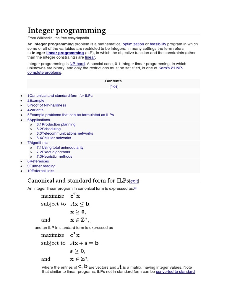 Integer Programming: Canonical and Standard Form For Ilps | PDF ...