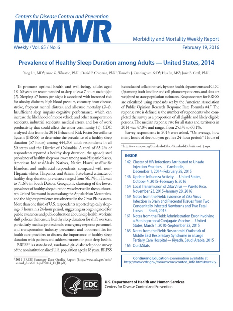 CDC State Level Sleep Study | PDF | Shift Work | Sleep