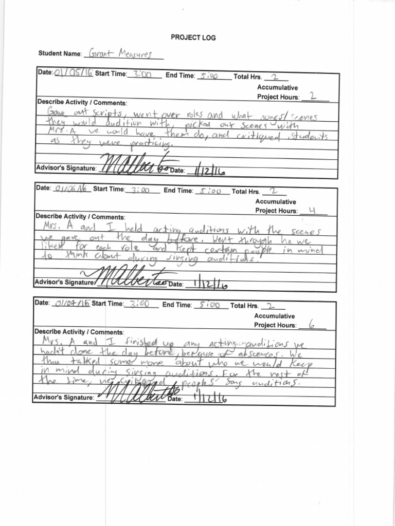 Student Project Log Template | PDF